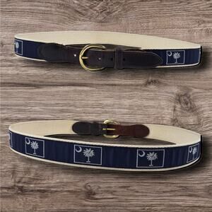 Barrons Hunter Ribbon Belt 34 South Carolina Flag Moon Palmetto Canvas Leather